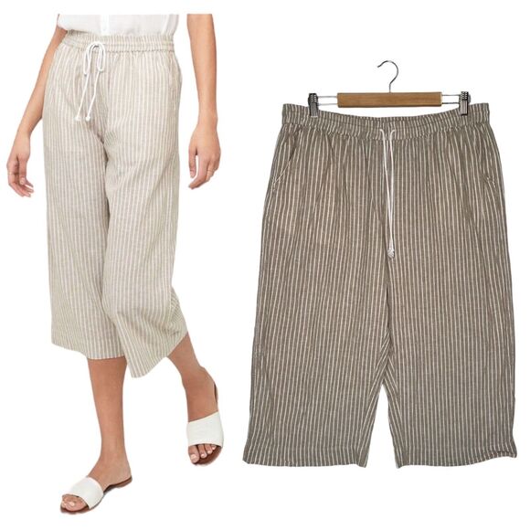 beachlunchlounge Pants - Beach Lunch Lounge Pants Womens XL Linen Margot Pull On Striped Cropped Brown